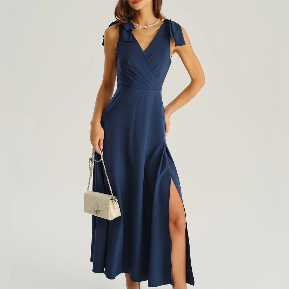 Rihoas Navy Wrap Sleeveless Maxi Dress